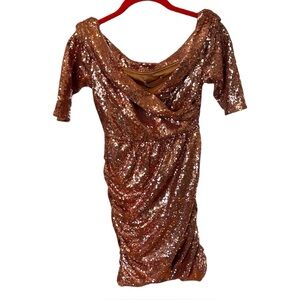 NWT Club L London Dress Copper Sequin US 2 Sexy Short NYE Party Mini Sparkly